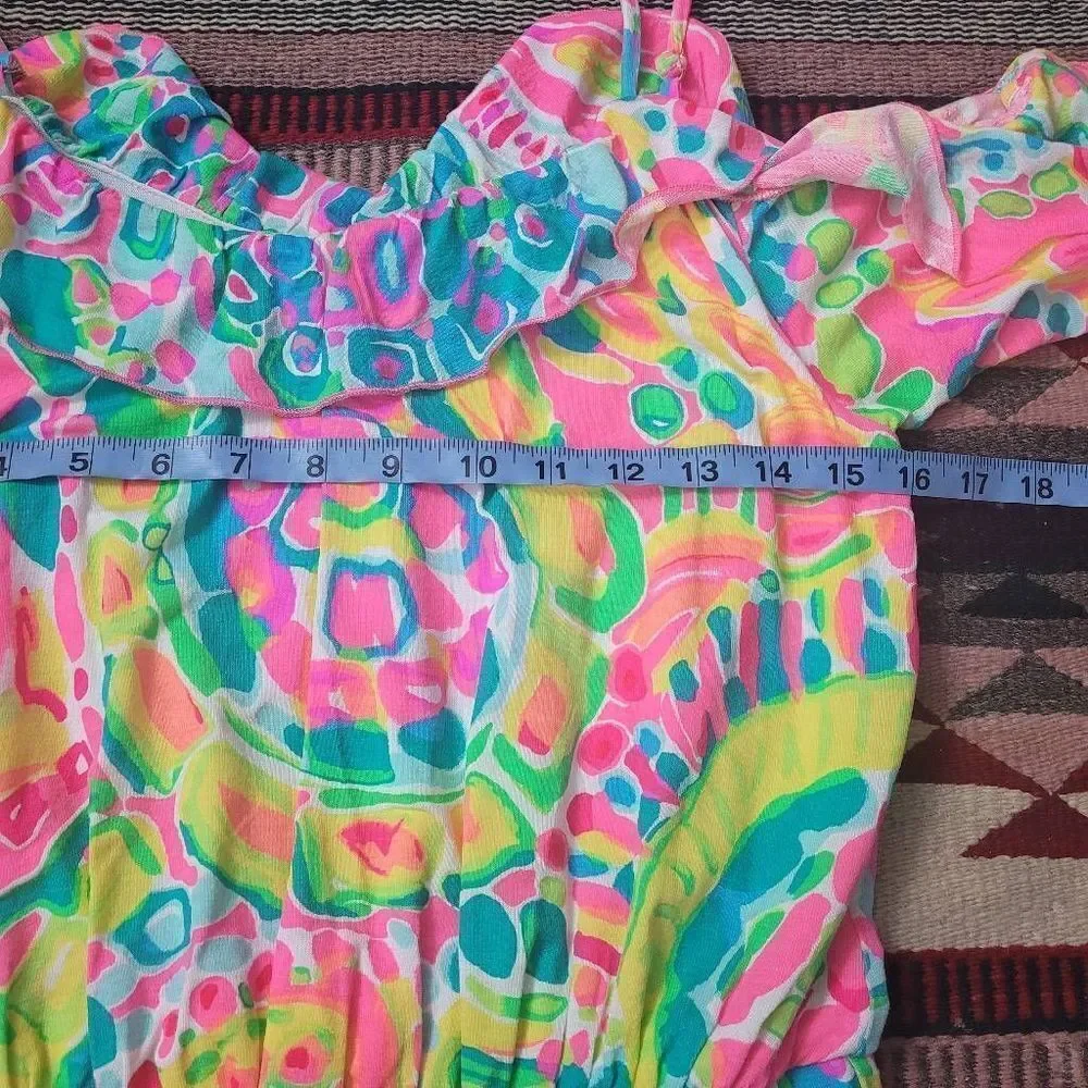 Lilly Pulitzer Fenella Ruffle Romper Sz XS Multi Come‎ Out Of Your Shell Summer